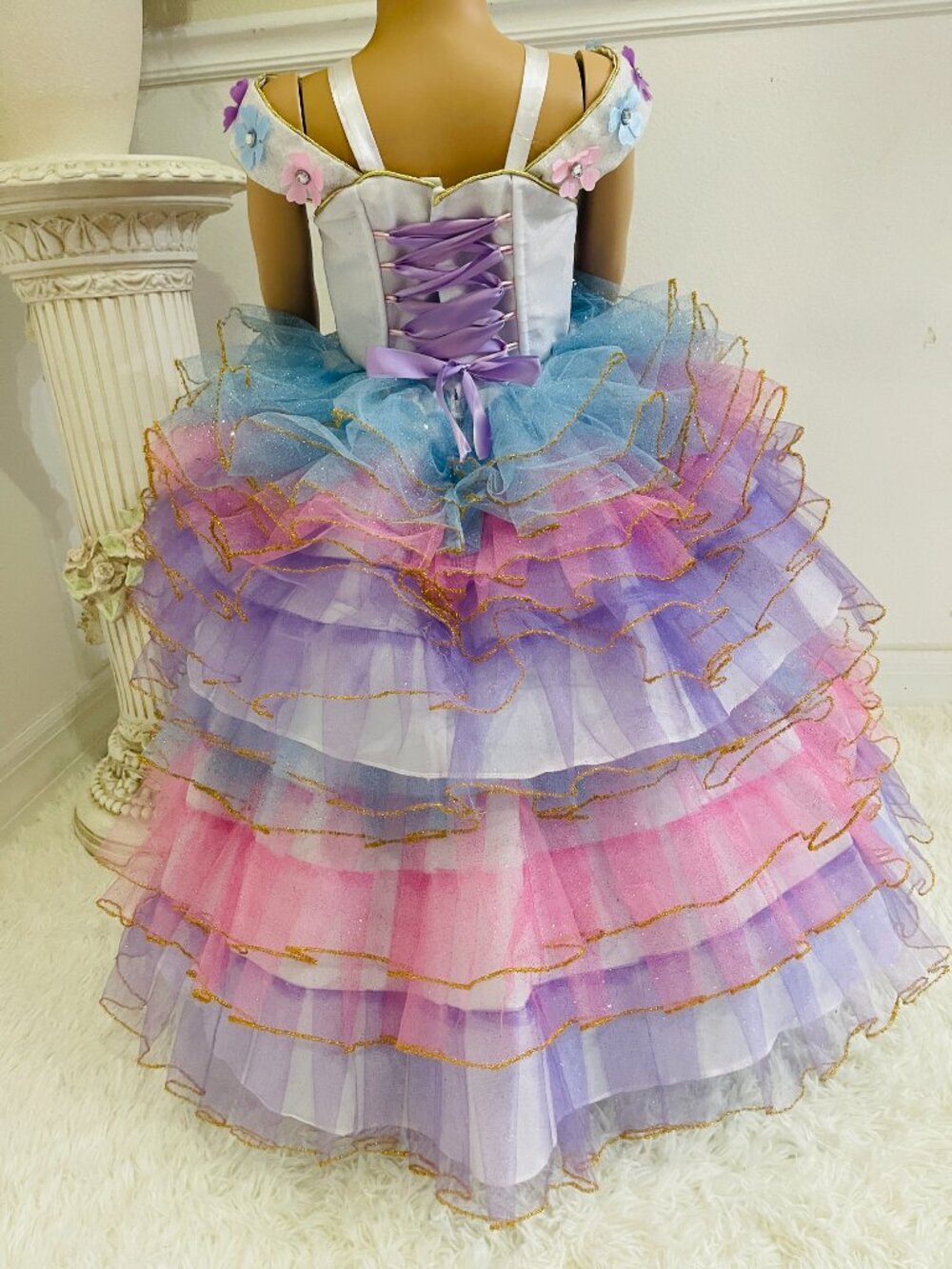 Girls 2-in-1 Pastel Rainbow Princess Dress - Picture 7 of 8